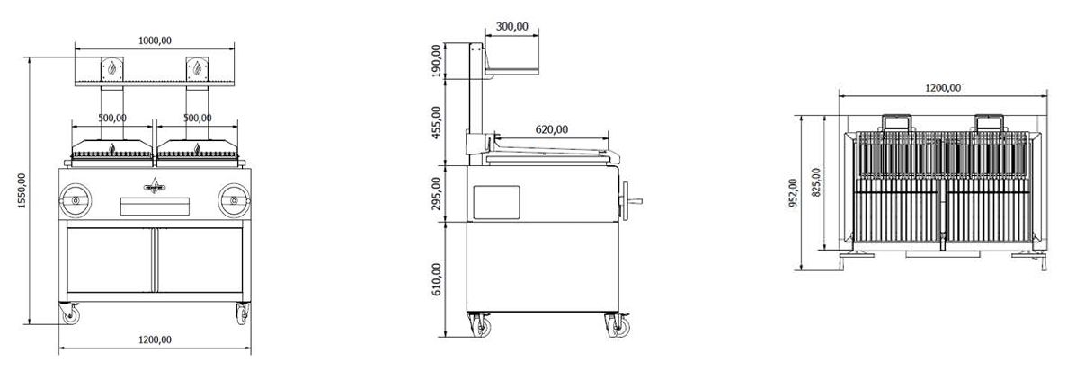 Schema avec dimensions du barbecue argentin P1200 S