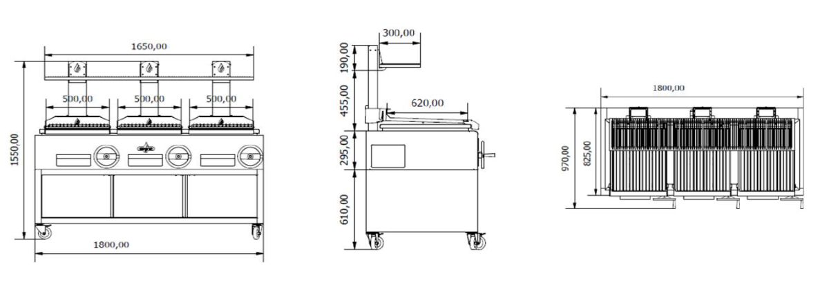 Schema avec dimensions du barbecue argentin P1800 S