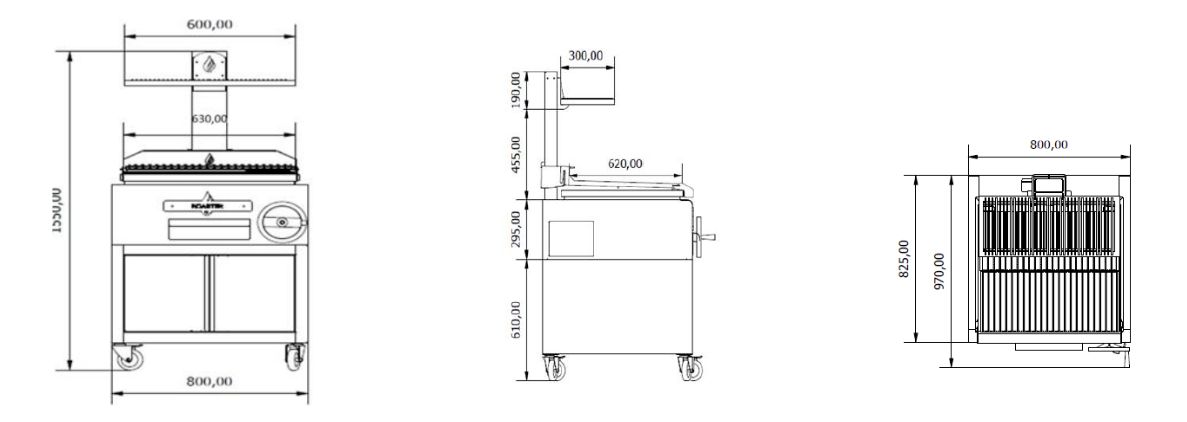 Schema avec dimensions du barbecue argentin P800 S